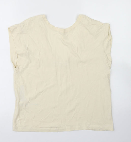 MNG Womens Ivory  Cotton Basic T-Shirt Size XS Round Neck - Scoop neck back