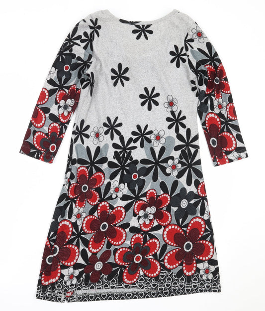 Autonomy Womens Grey Floral Polyester Jumper Dress  Size 10  Round Neck
