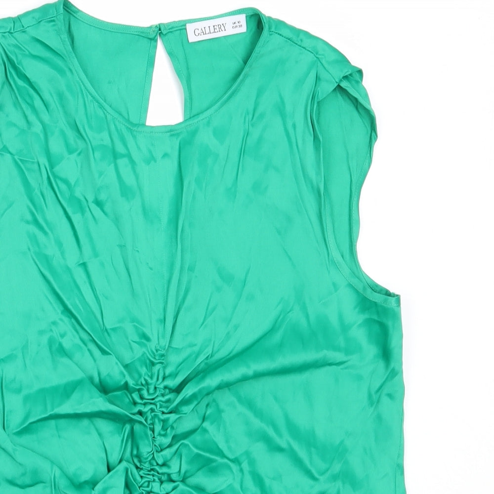 Gallery Womens Green  Polyester Basic Blouse Size 10 Round Neck