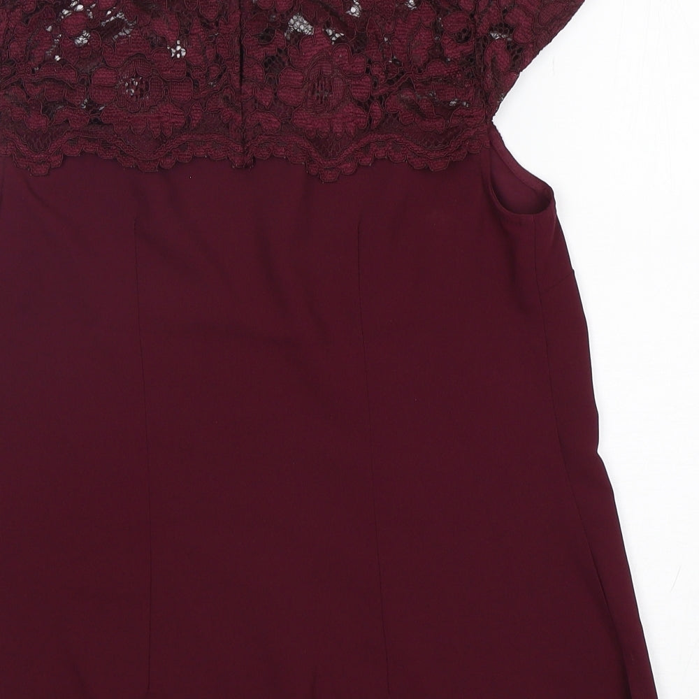Dorothy Perkins Womens Purple  Polyester Basic Blouse Size 8 Round Neck