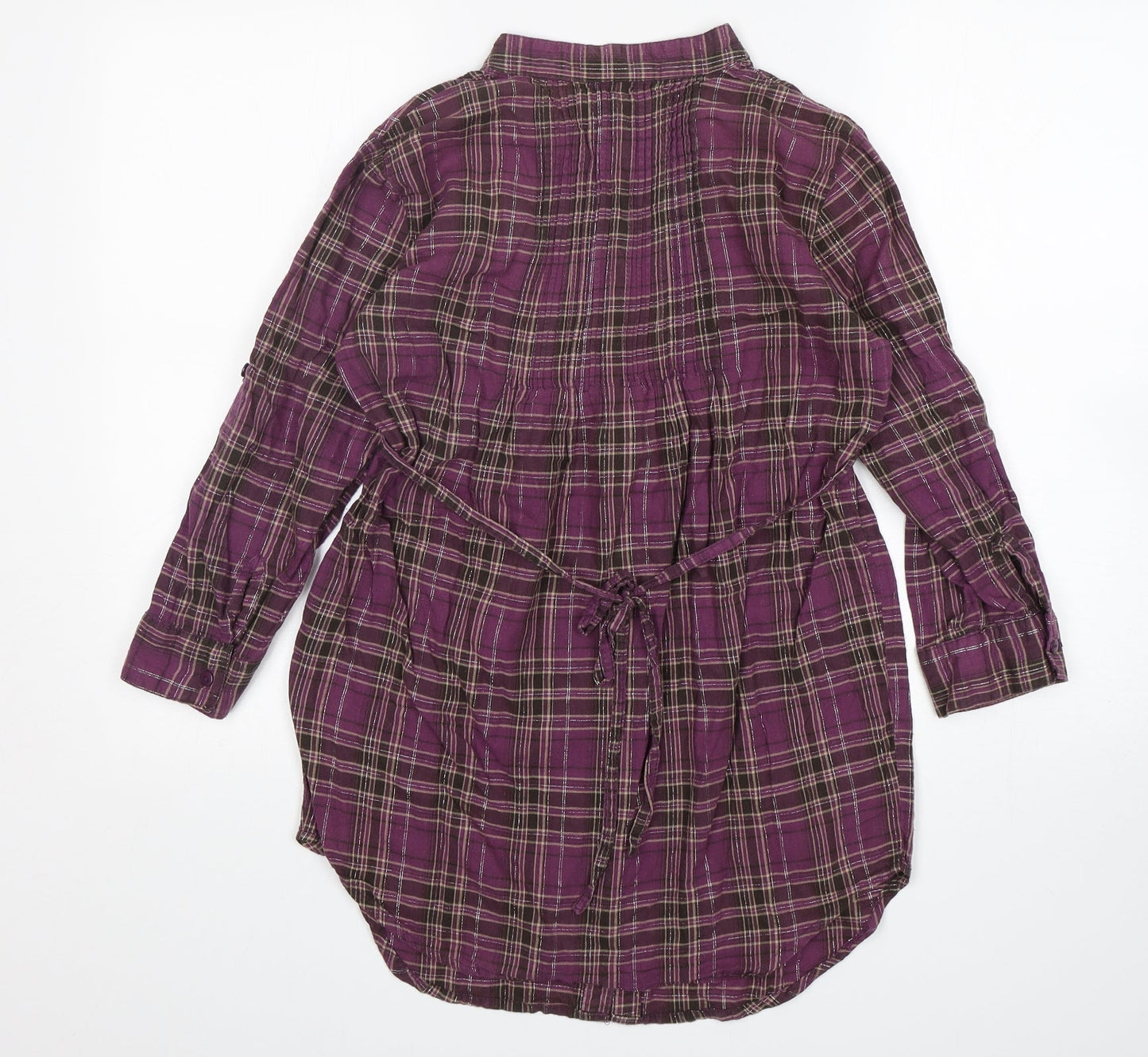 Passport Womens Purple Plaid Cotton Basic Button-Up Size S V-Neck