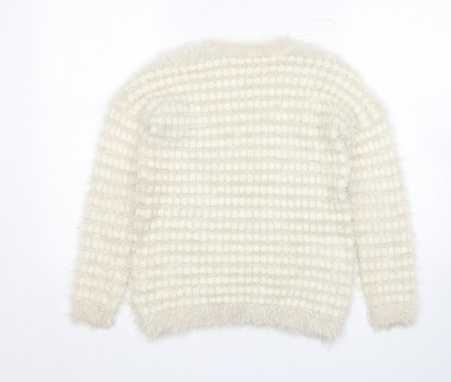 Peacocks Womens Beige Round Neck Striped Polyamide Pullover Jumper Size S