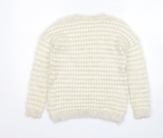 Peacocks Womens Beige Round Neck Striped Polyamide Pullover Jumper Size S