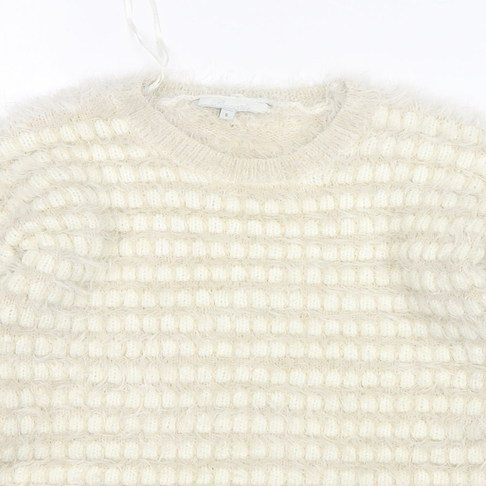 Peacocks Womens Beige Round Neck Striped Polyamide Pullover Jumper Size S