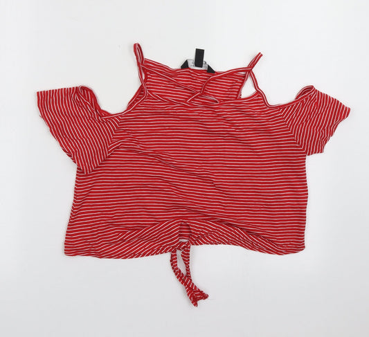 New Look Girls Red Striped Cotton Basic Tank Size 12-13 Years V-Neck Pullover - cold shoulder