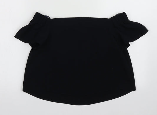 Topshop Womens Blue  Polyester Cropped Blouse Size 4 Off the Shoulder