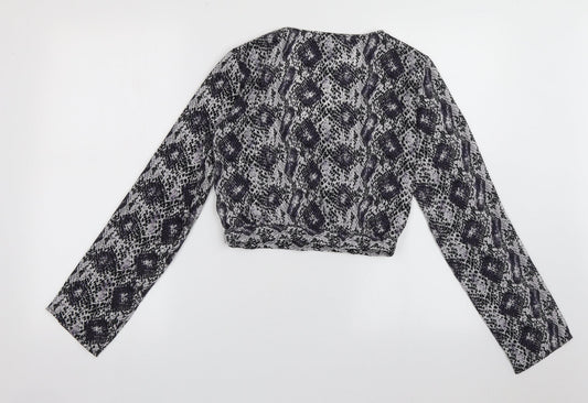 H&M Womens Purple Animal Print Polyester Cropped Blouse Size 4 V-Neck