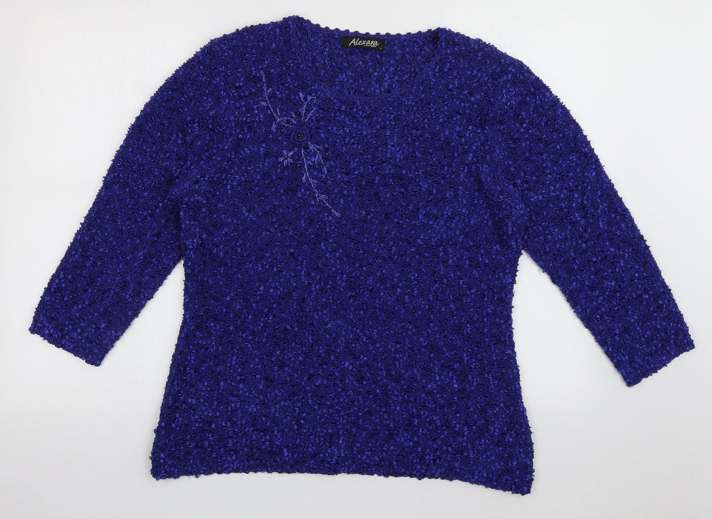 alexara Womens Blue Crew Neck  Acrylic Pullover Jumper Size L