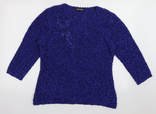 alexara Womens Blue Crew Neck  Acrylic Pullover Jumper Size L