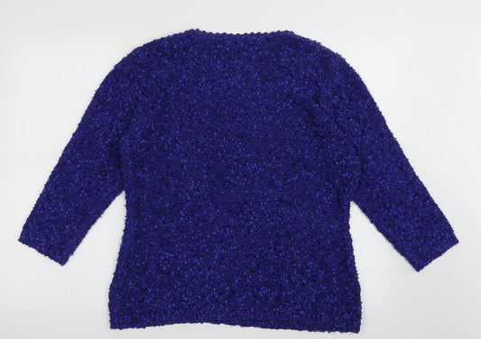 alexara Womens Blue Crew Neck  Acrylic Pullover Jumper Size L