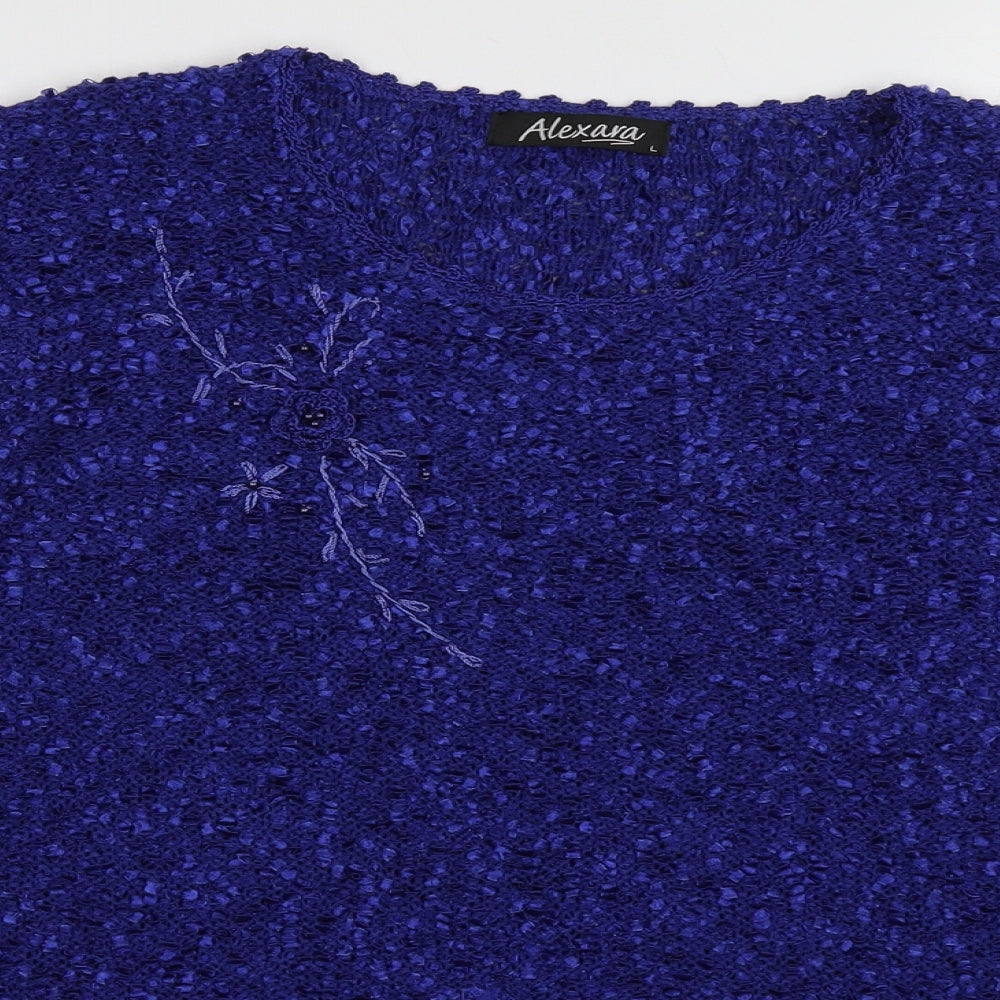 alexara Womens Blue Crew Neck  Acrylic Pullover Jumper Size L