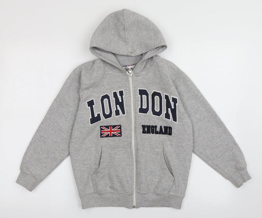 zone one Boys Grey  Cotton Full Zip Hoodie Size 9-10 Years  Zip