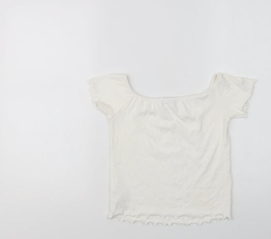 Stradivarius Womens White  Viscose Cropped Blouse Size L Round Neck