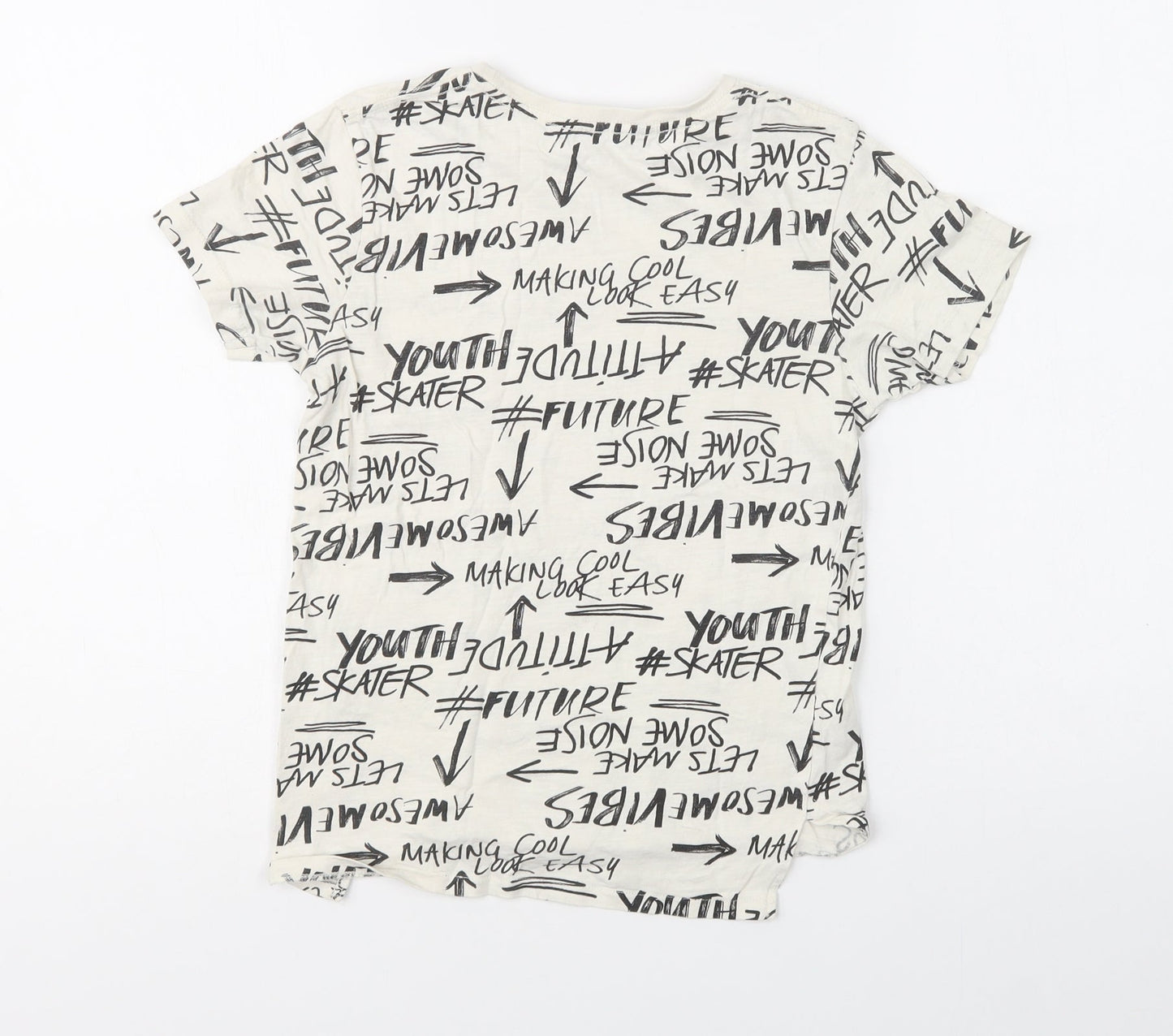 George Boys White Geometric Cotton Basic T-Shirt Size 9-10 Years Crew Neck