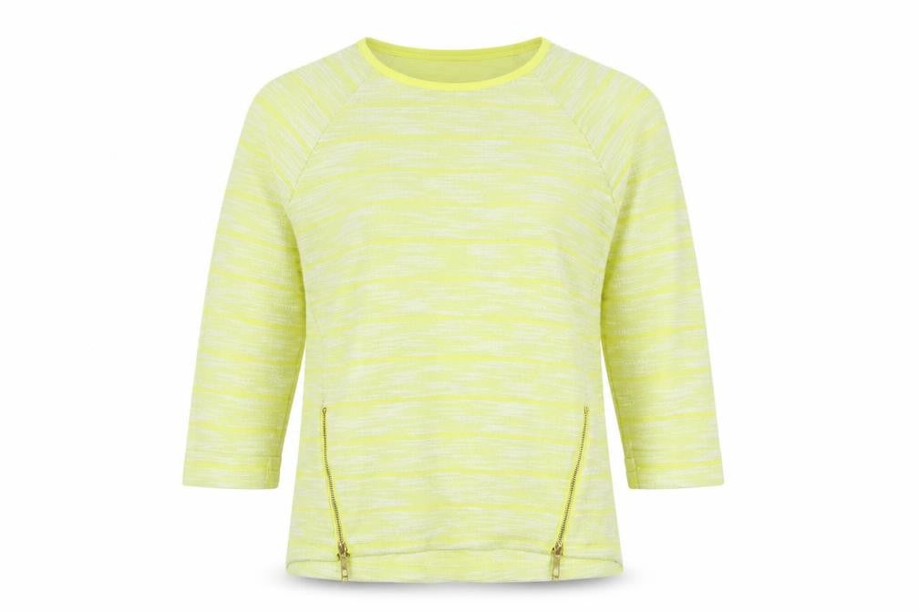 M&S Womens Yellow Crew Neck Striped Polyester Pullover Jumper Size 14