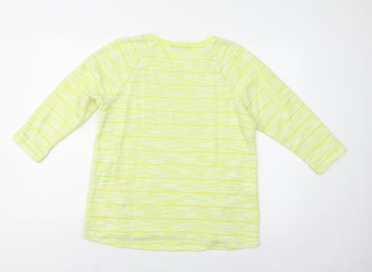 M&S Womens Yellow Crew Neck Striped Polyester Pullover Jumper Size 14