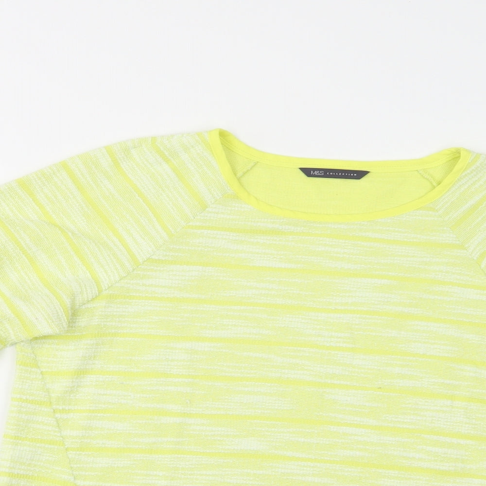 M&S Womens Yellow Crew Neck Striped Polyester Pullover Jumper Size 14