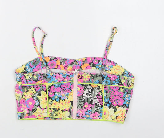 Republic Womens Multicoloured Floral Cotton Cropped Tank Size L Square Neck