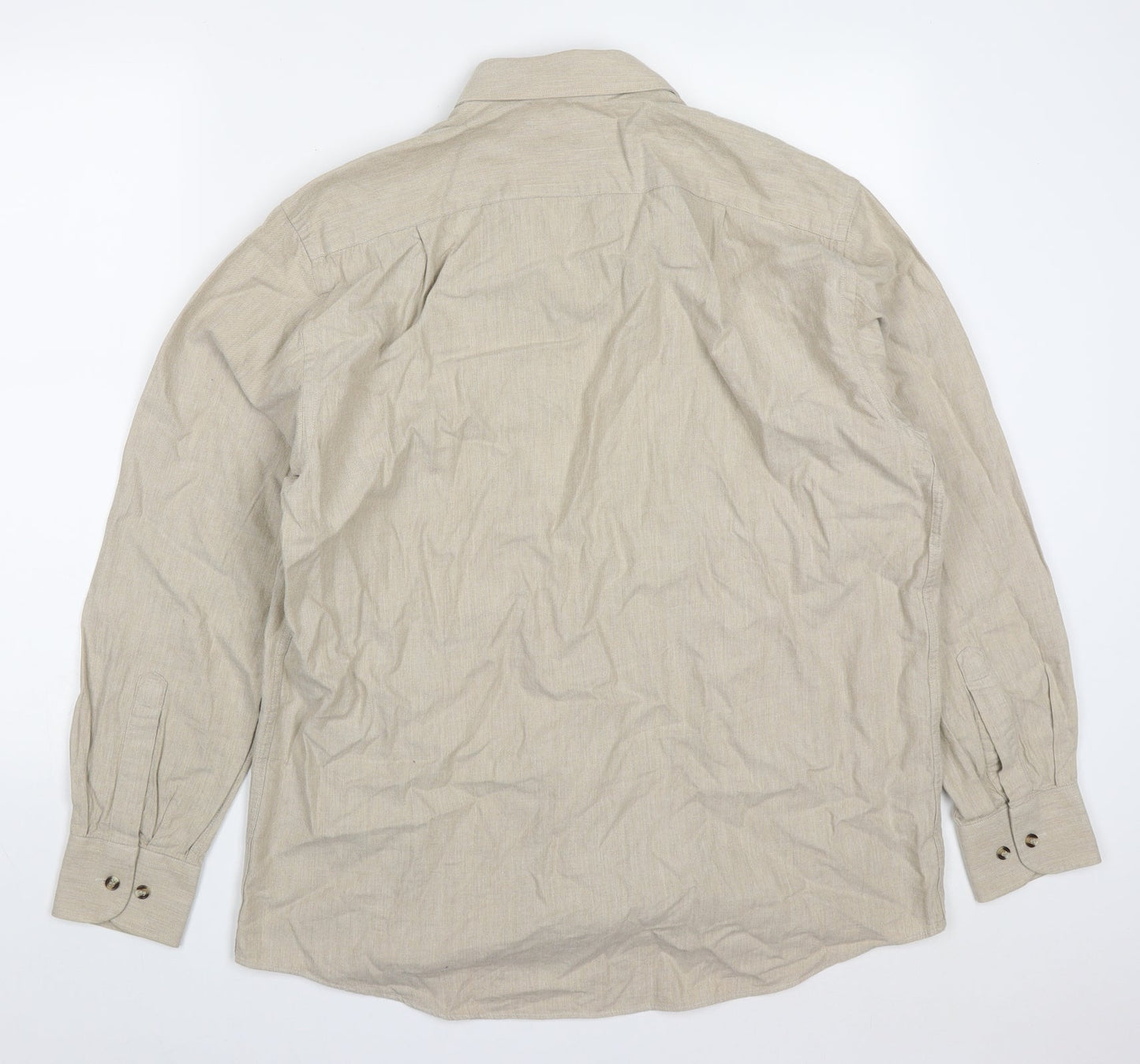 Marks and Spencer Mens Beige  Cotton  Button-Up Size 16 Collared Button