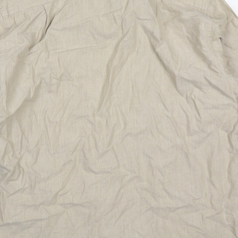 Marks and Spencer Mens Beige  Cotton  Button-Up Size 16 Collared Button