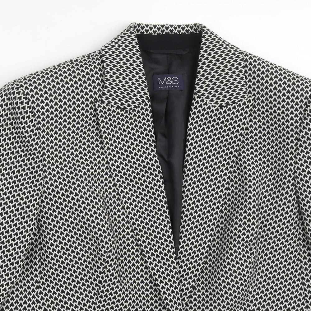 Marks and Spencer Womens Black Geometric Polyester Jacket Suit Jacket Size 12   - Black and White