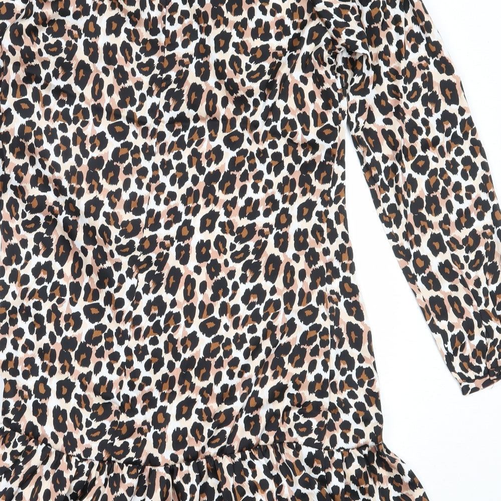 Studio Womens Beige Animal Print Polyester Fit & Flare  Size 10  Round Neck