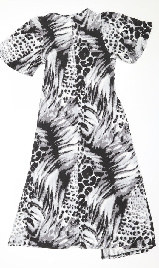 Studio Womens Black Animal Print Viscose Fit & Flare  Size 8  Round Neck