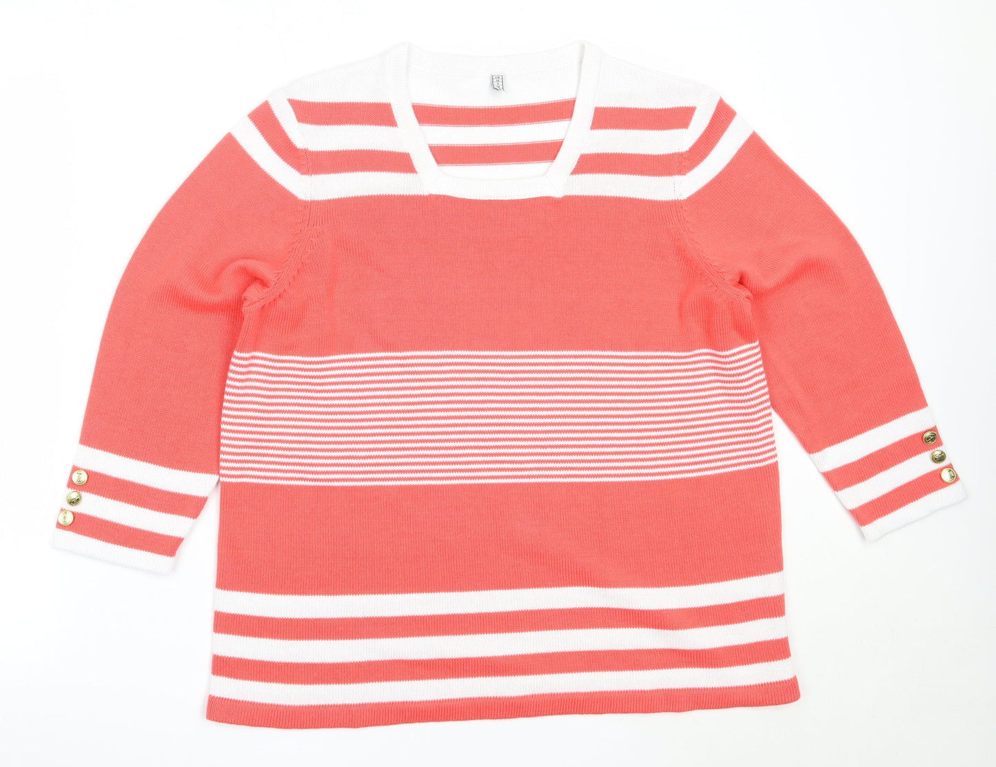 Preworn Womens Pink Square Neck Striped Acrylic Pullover Jumper Size 20