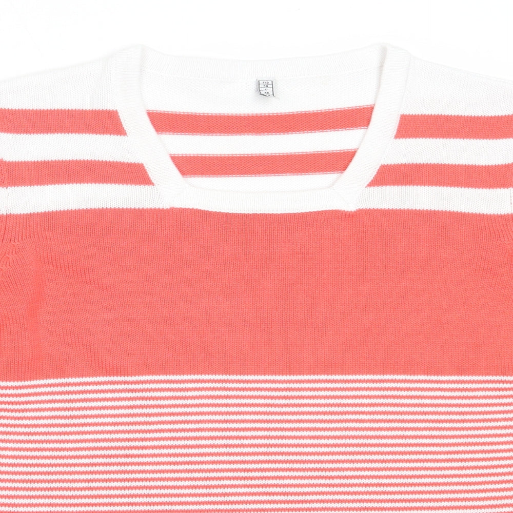 Preworn Womens Pink Square Neck Striped Acrylic Pullover Jumper Size 20
