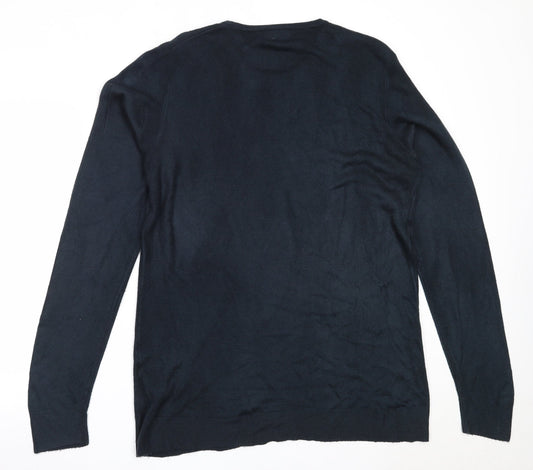 Cedar Wood State Mens Blue Round Neck  Acrylic Pullover Jumper Size L