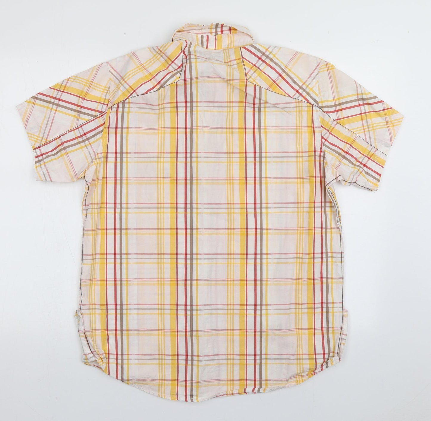 Mish Mash Mens Yellow Check Cotton  Button-Up Size L Collared Button