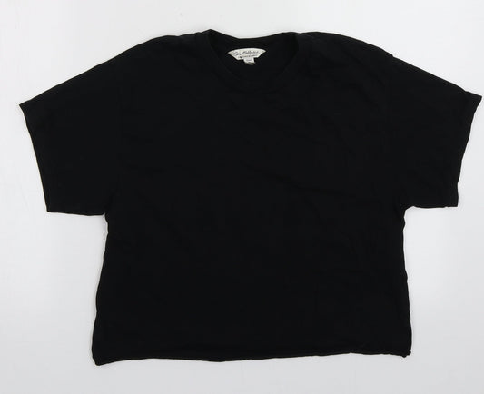 Miss Selfridge Womens Black  Cotton Cropped T-Shirt Size XS Collared