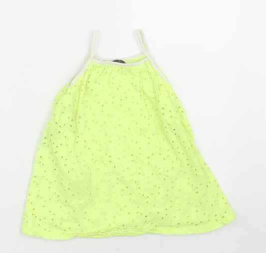Zara Girls Green Geometric Polyester Basic Tank Size 2-3 Years Square Neck Pullover