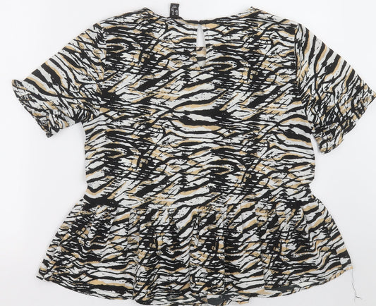 NEXT Womens Beige Animal Print Polyester Basic Blouse Size 10 Crew Neck