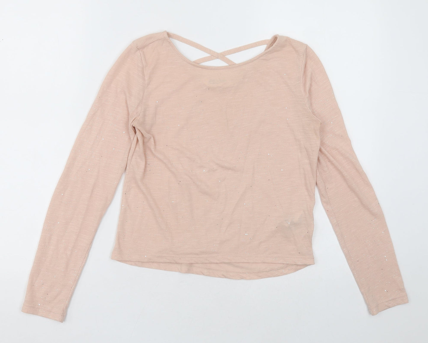 H&M Girls Pink  Polyester Basic Casual Size 10-11 Years Crew Neck Pullover - sparkly