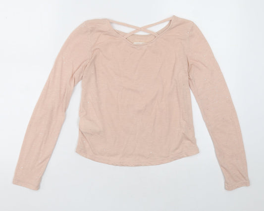 H&M Girls Pink  Polyester Basic Casual Size 10-11 Years Crew Neck Pullover - sparkly