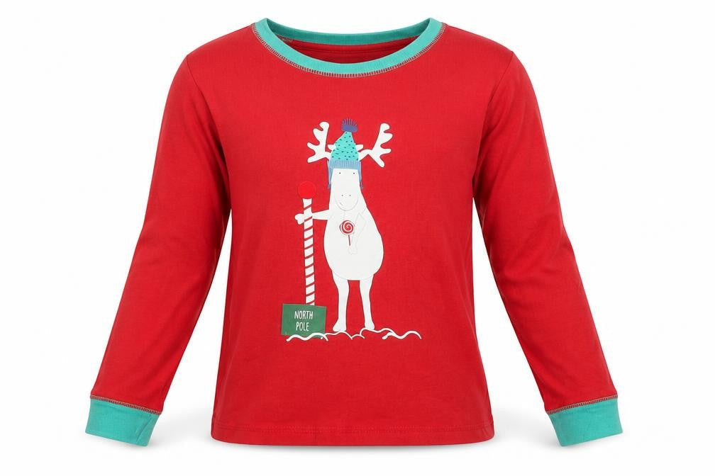 Leigh Tucker Girls Red  Cotton Top Pyjama Top Size 5-6 Years   - North Pole