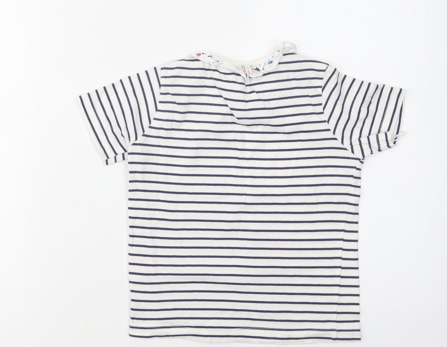 Lilly + Sid  Girls White Striped Cotton Basic T-Shirt Size 5-6 Years Collared