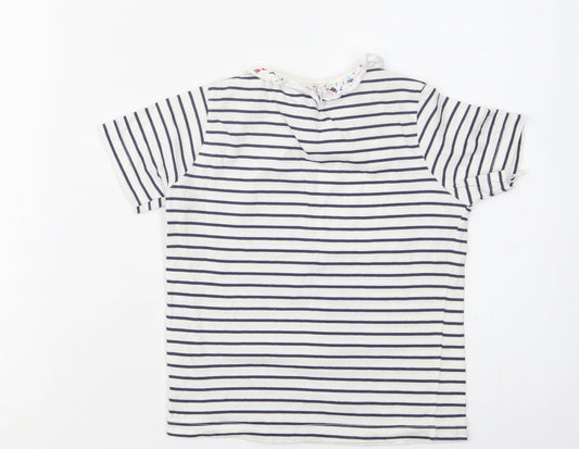 Lilly + Sid  Girls White Striped Cotton Basic T-Shirt Size 5-6 Years Collared