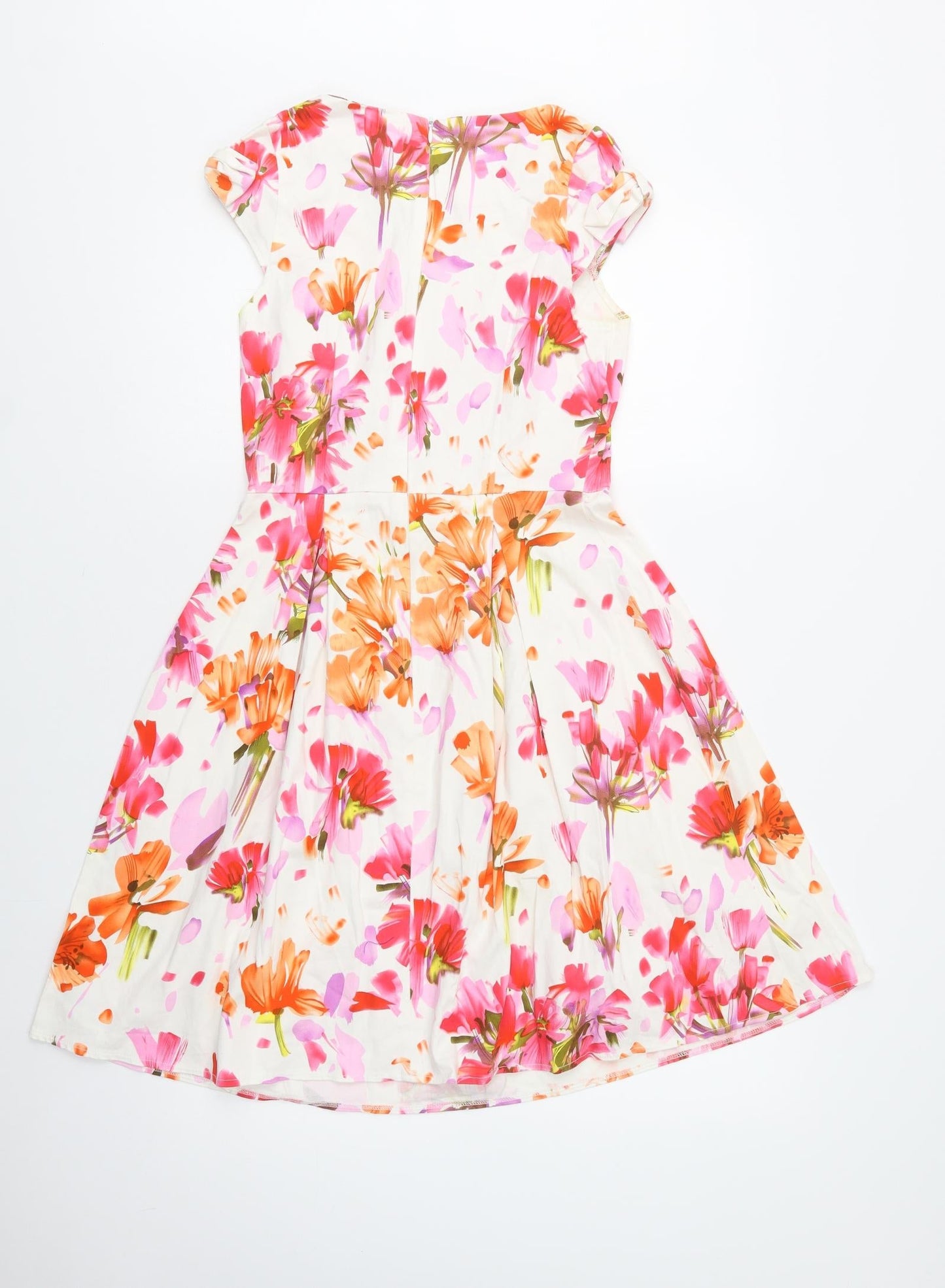 Savida Womens White Floral Cotton Fit & Flare  Size 8  Round Neck Zip