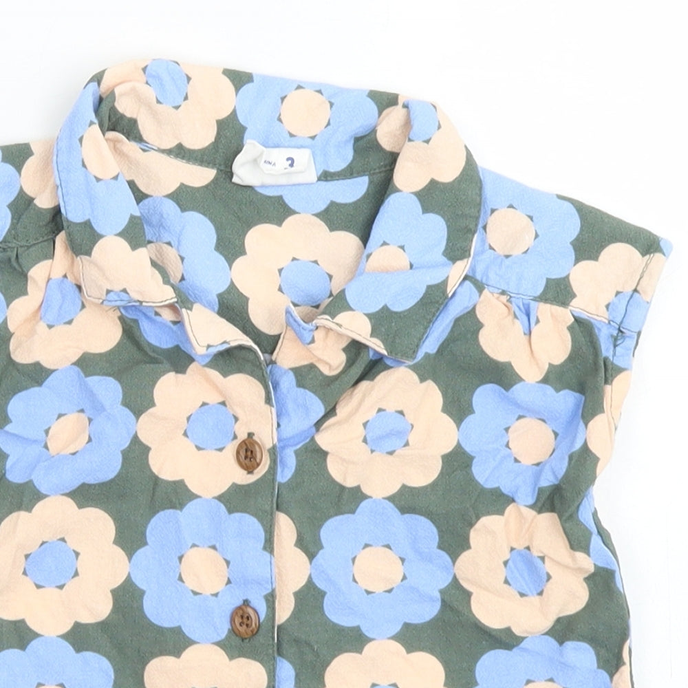 Sage x Clare Girls Green Floral Plastic Basic Button-Up Size 3 Years Collared Button