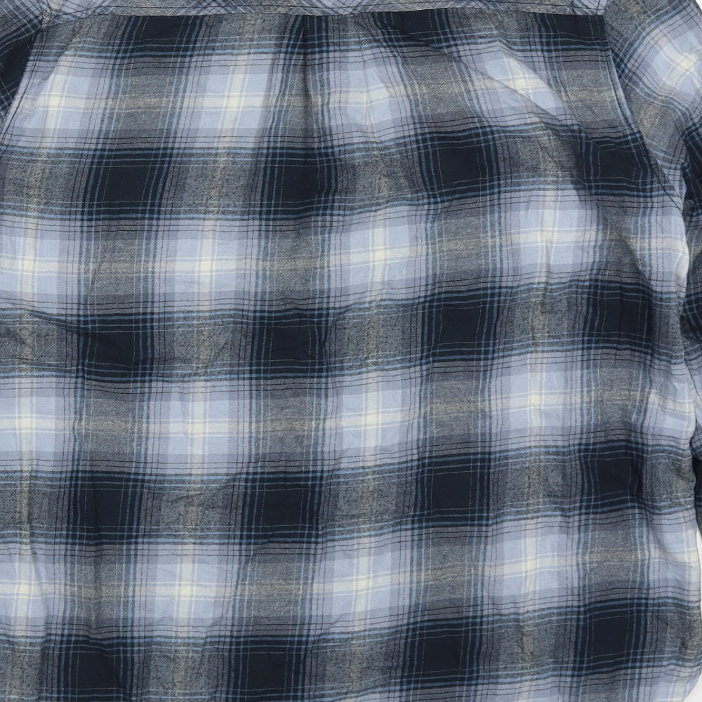 H&M Mens Blue Check Cotton  Button-Up Size S Collared Button