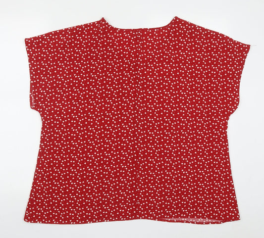 Emery Rose Womens Red  Polyester Basic Blouse Size XL V-Neck - Love Hearts