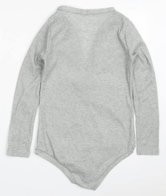Preworn Womens Grey  Cotton Bodysuit One-Piece Size S  Button