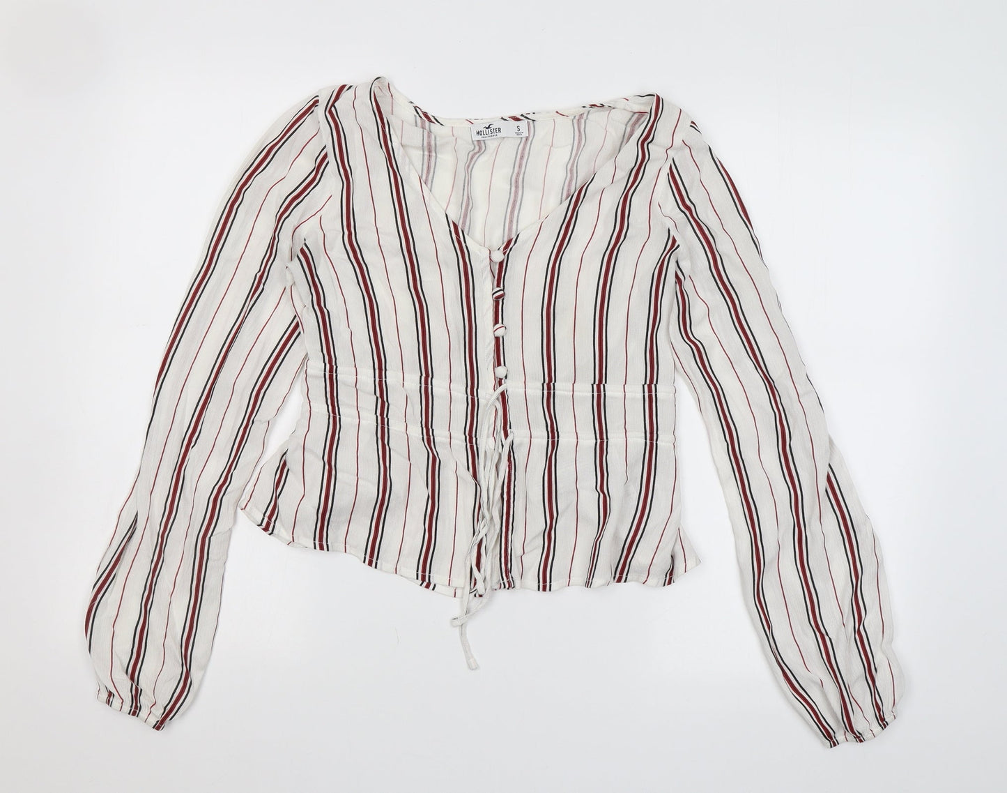 Hollister Womens White V-Neck Striped Viscose Cardigan Jumper Size S