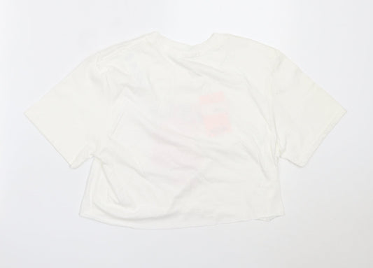 Missguided Womens White  Cotton Cropped T-Shirt Size S Round Neck