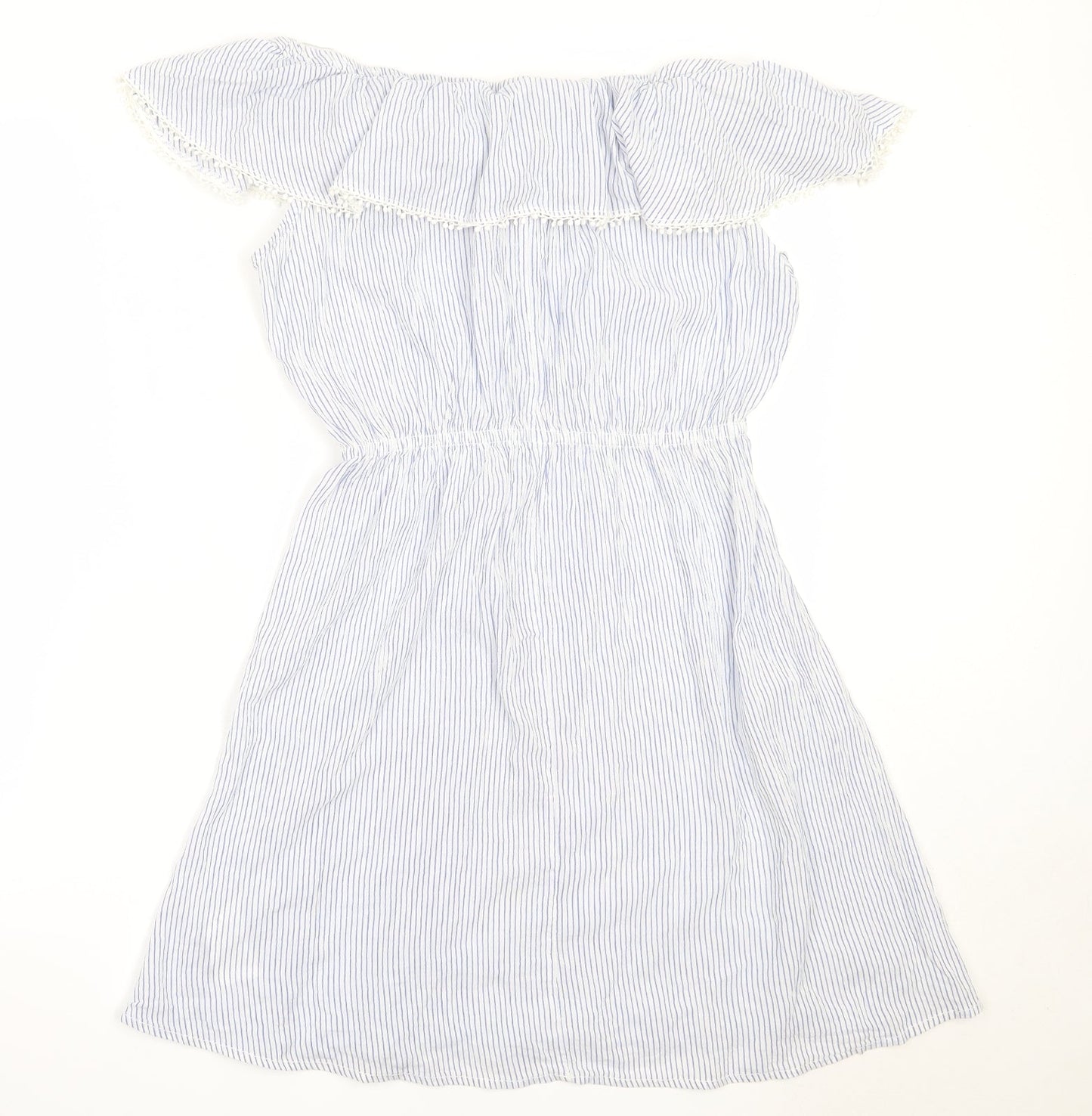 H&M Womens Blue Striped Cotton Fit & Flare  Size 36  Off the Shoulder