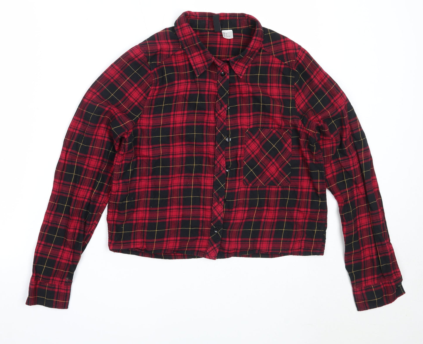H&M Womens Red Check Cotton Basic Button-Up Size 36 Collared