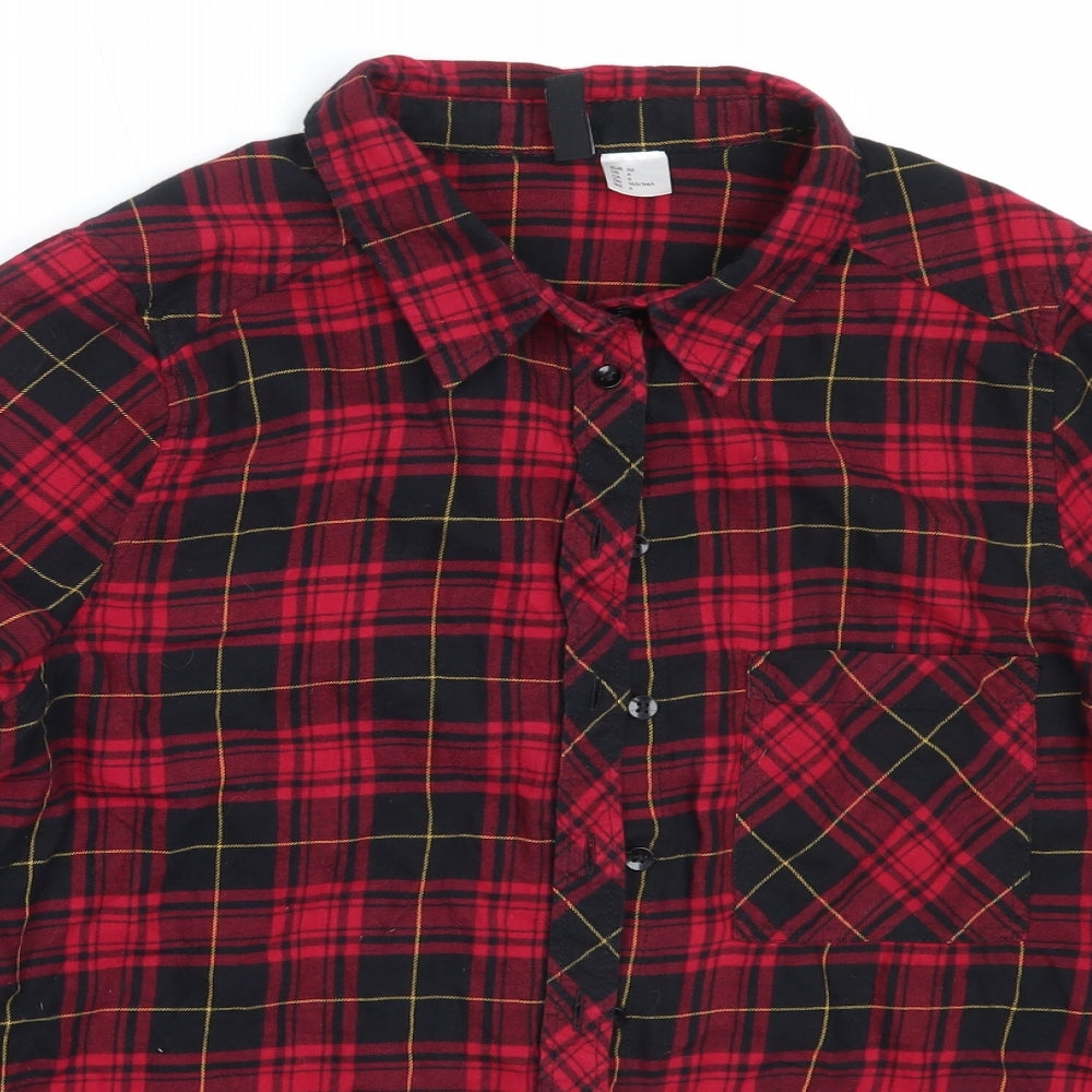 H&M Womens Red Check Cotton Basic Button-Up Size 36 Collared