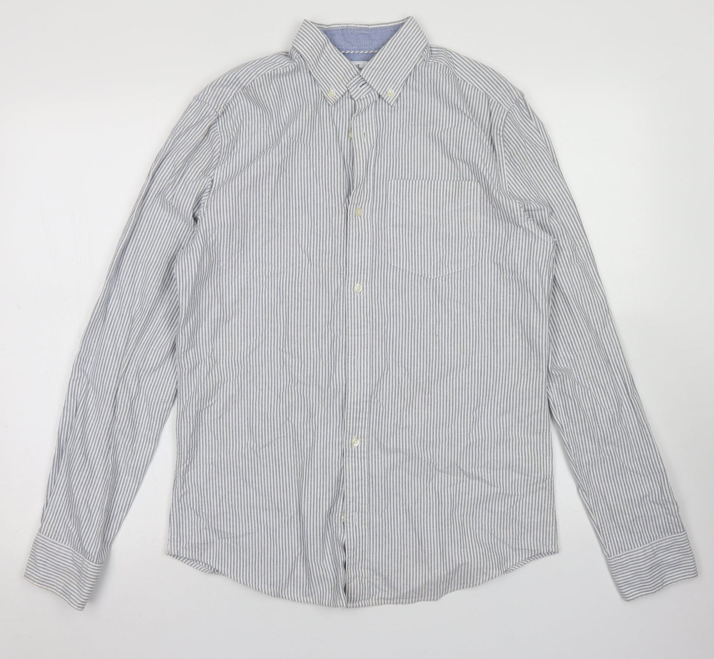 NEXT Mens Blue Striped Cotton  Button-Up Size S Collared Button